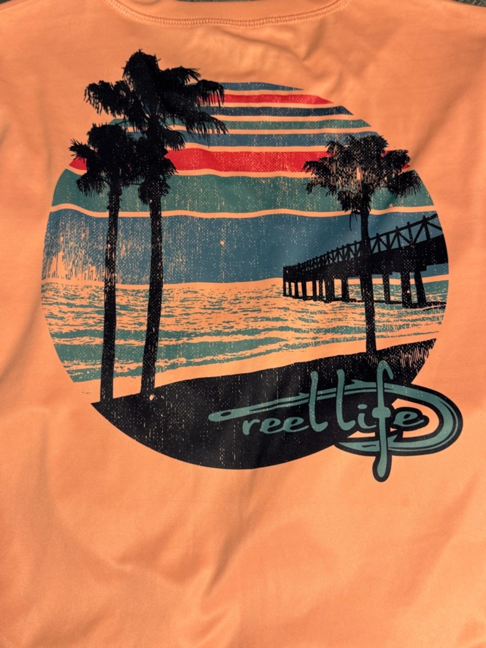 Reel Life Men’s Coral/Orange Graphic UV Swim Rash Guard